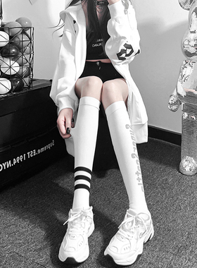 白色压力小腿袜女春秋jk堆堆袜纯棉运动袜防滑长袜子女瘦腿长筒袜