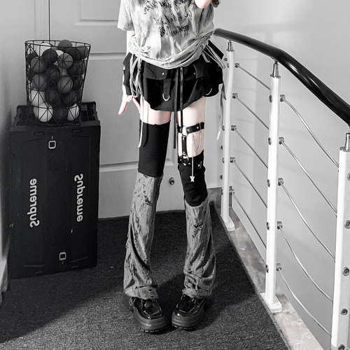 个性y2k袜套女过膝长筒袜秋jk