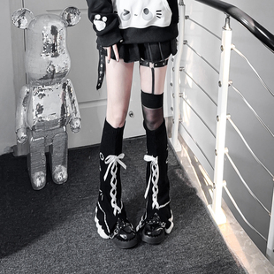 甜酷袜套y2k亚文化辣妹喇叭腿袜洛丽塔针织腿套lolita黑丝袜腿环