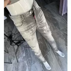 European Style Heavy Craftsmanship Gray Men's Jeans D2 Stretch Slim Fit Long Pants Dsq2 Four Seasons 26 Youth