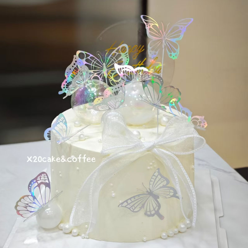 蛋糕装饰布置插牌情人节少女立体蝴蝶烘焙插
