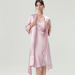 正品 真丝蕾丝吊带睡袍性感带胸垫睡衣100%桑蚕丝晨袍女高级家居服