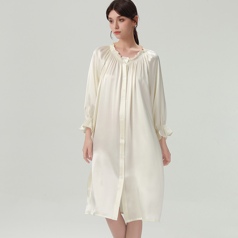 真丝睡衣100%桑蚕丝高端夏季睡裙