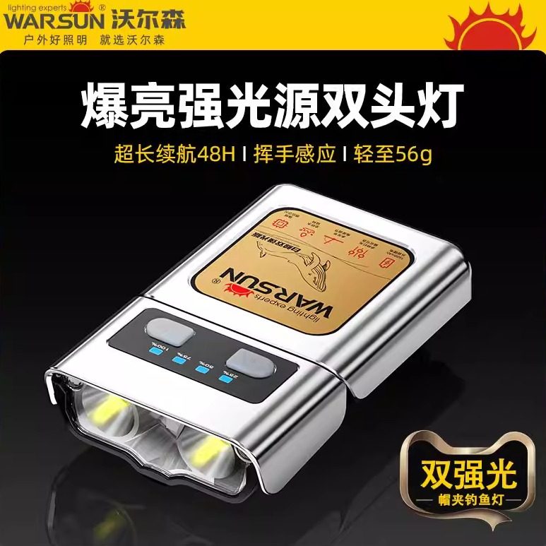 沃尔森白鲸夜钓头灯钓鱼专用强光超亮充电头戴超长续航感应帽夹灯