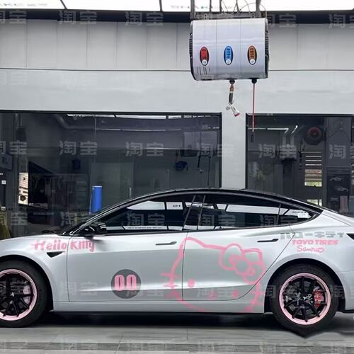 特斯拉model3 Y车贴拉花718 su7 P7比亚迪汉kt猫卡通装饰车身贴纸