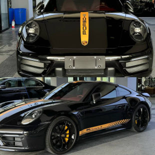 彩条 贴车身侧裙贴纸个性 保时捷911卡雷拉贴纸拉花机盖装 饰改装