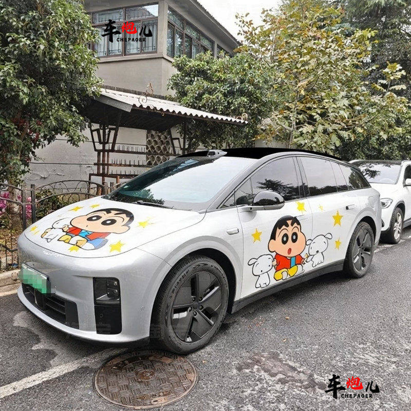 适用理想i6i8个性卡通蜡笔小新车贴纸 蔚来es8小鹏P7小葵车身拉花