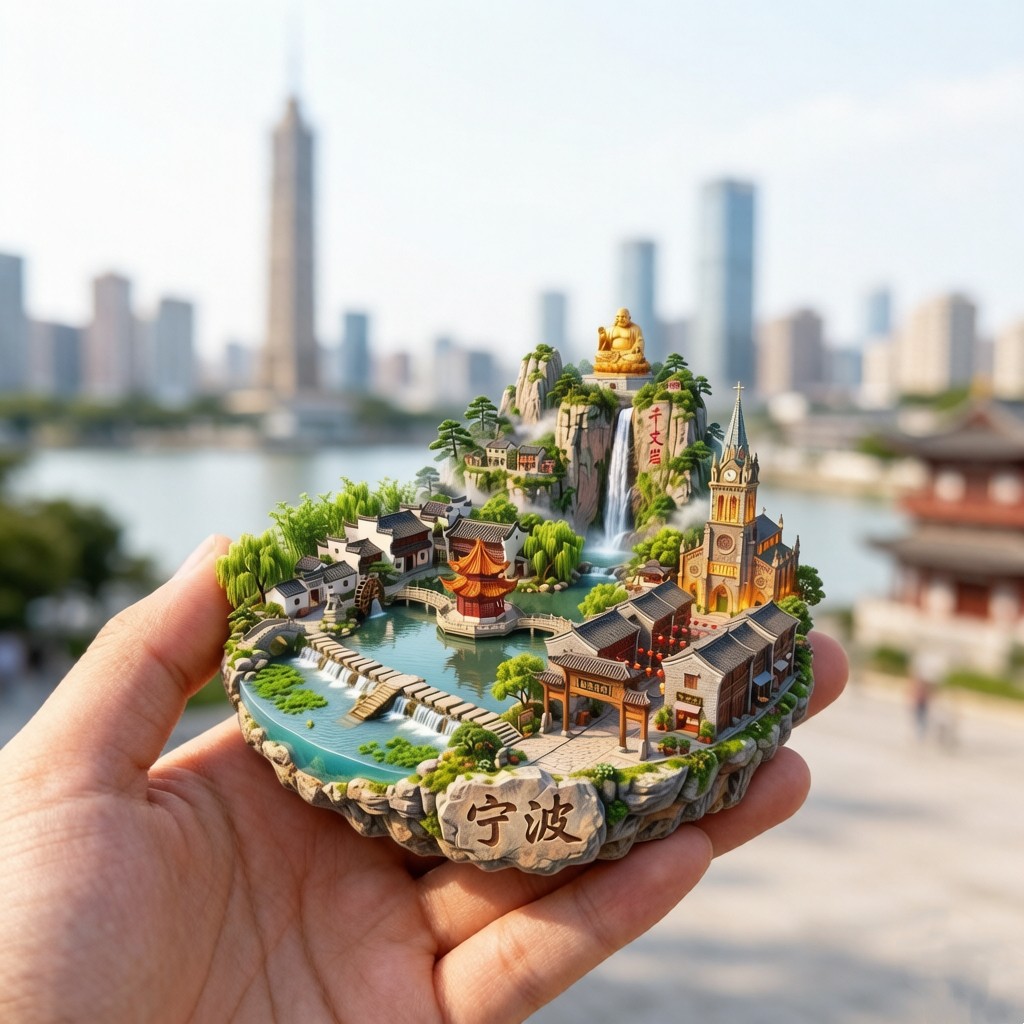 宁波浮雕新款金属冰箱贴月湖公园老外滩天一阁旅游景点纪念品磁贴图片