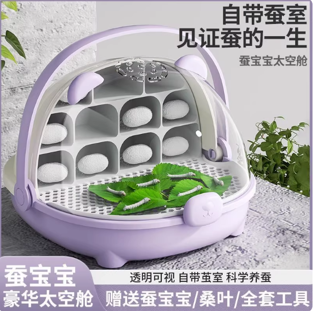学生养蚕太空舱屋子蚕宝宝盒子结茧盒套餐蚕卵科普分层别墅手提箱