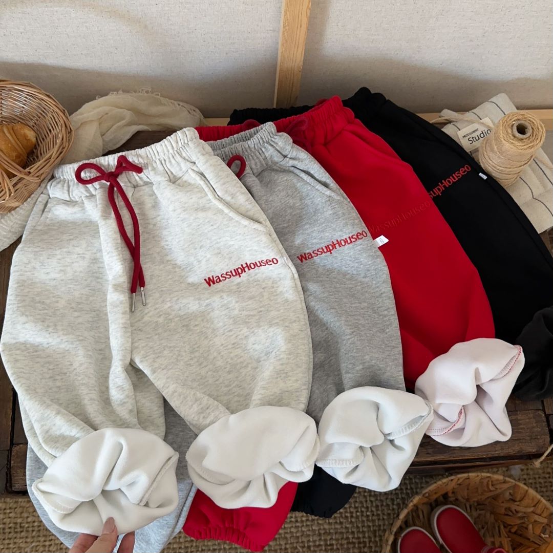 儿童裤子加绒保暖韩版秋冬宝宝字母刺绣男童女童休闲束口运动卫裤