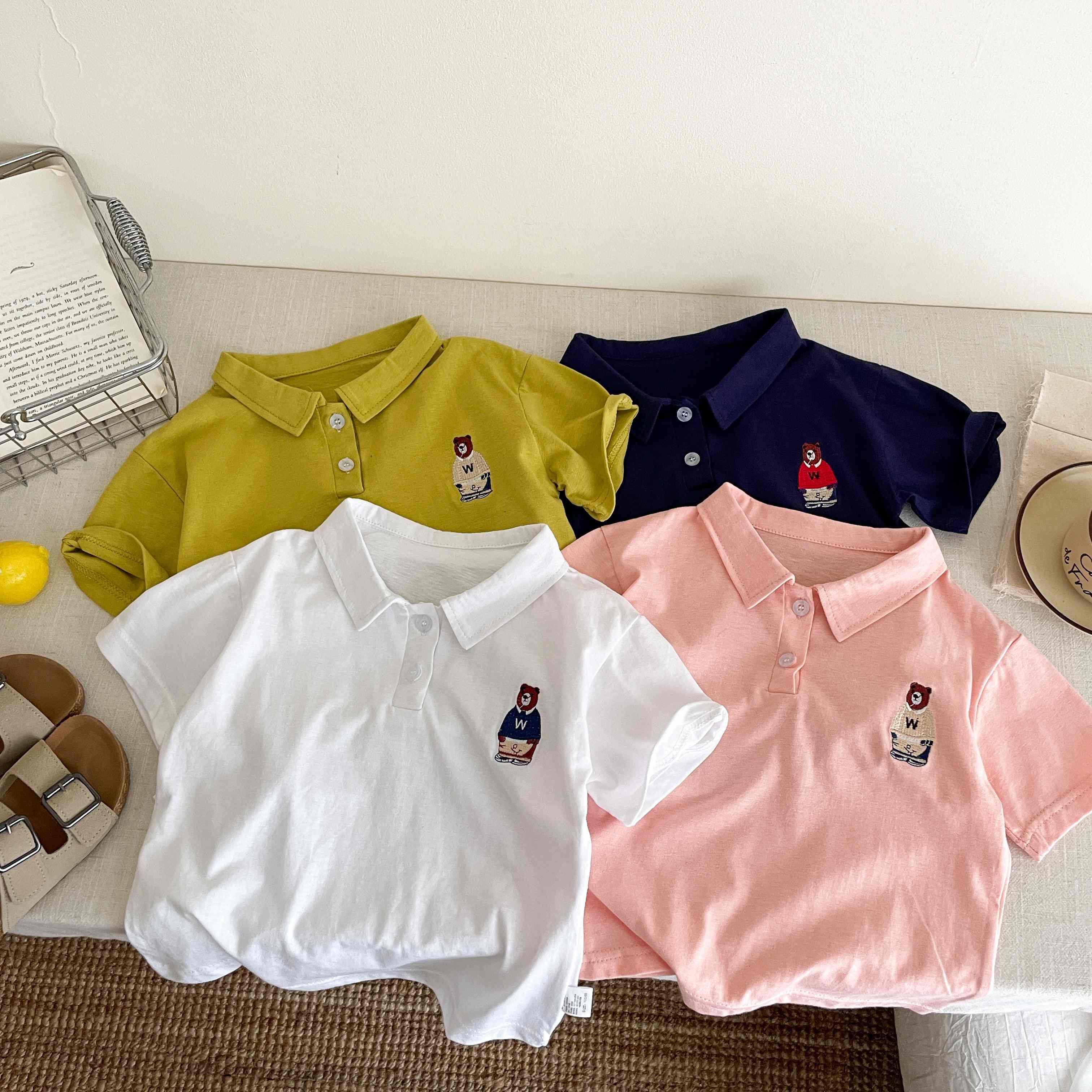 男童夏季卡通小熊刺绣T恤POLO衫