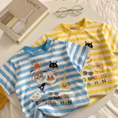 卡通透气儿童条纹上衣 中小童宝宝韩版 100%纯棉男女童短袖 t恤夏季