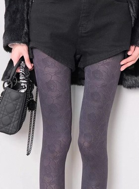 春秋高端小众浮雕玫瑰提花连裤袜女50D天鹅绒高弹显瘦不掉档丝袜