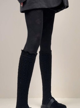 春秋季黑色微透连裤袜交叉菱格打底裤弹力防勾丝高级显瘦裤袜长袜
