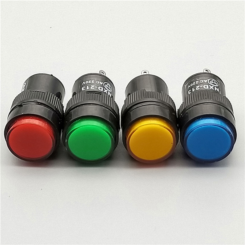 10个16mm开孔NXD-213塑料电源信号指示灯红绿黄12V 24V圆形微小型