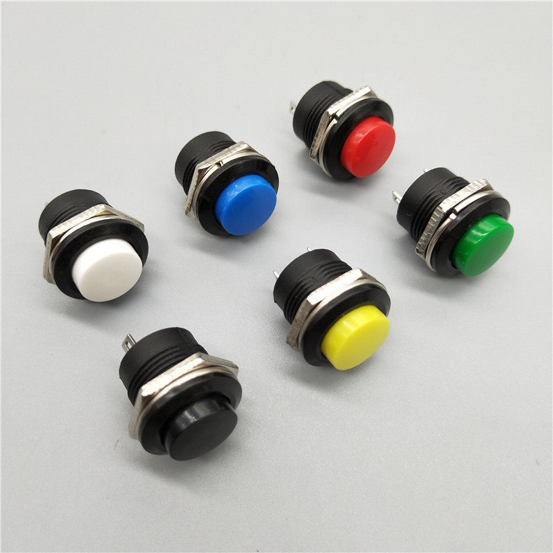10个自复位16MM按钮开关点动按键无锁两脚圆形红绿黄蓝白黑12v24v