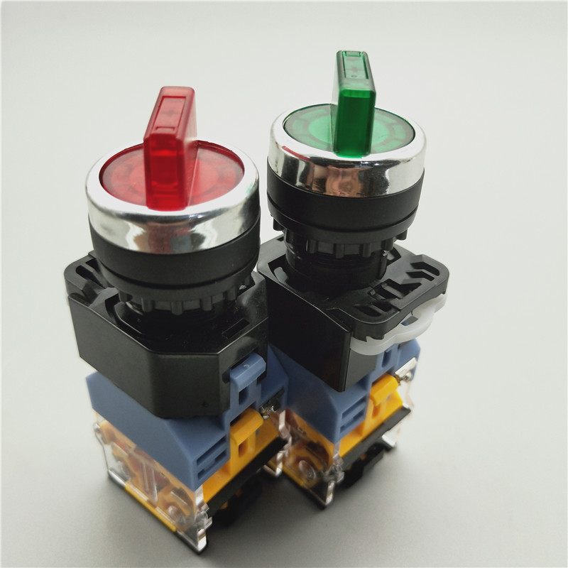 22mm红绿带LED灯旋转换选择控制按钮开关自锁LA38-11XD/2 20XD/3