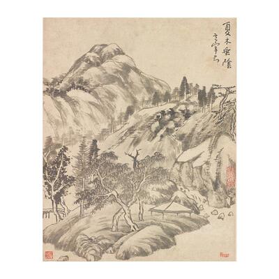 名画复制品八大山人朱耷夏木垂荫水墨山水画国画艺术微喷装饰画
