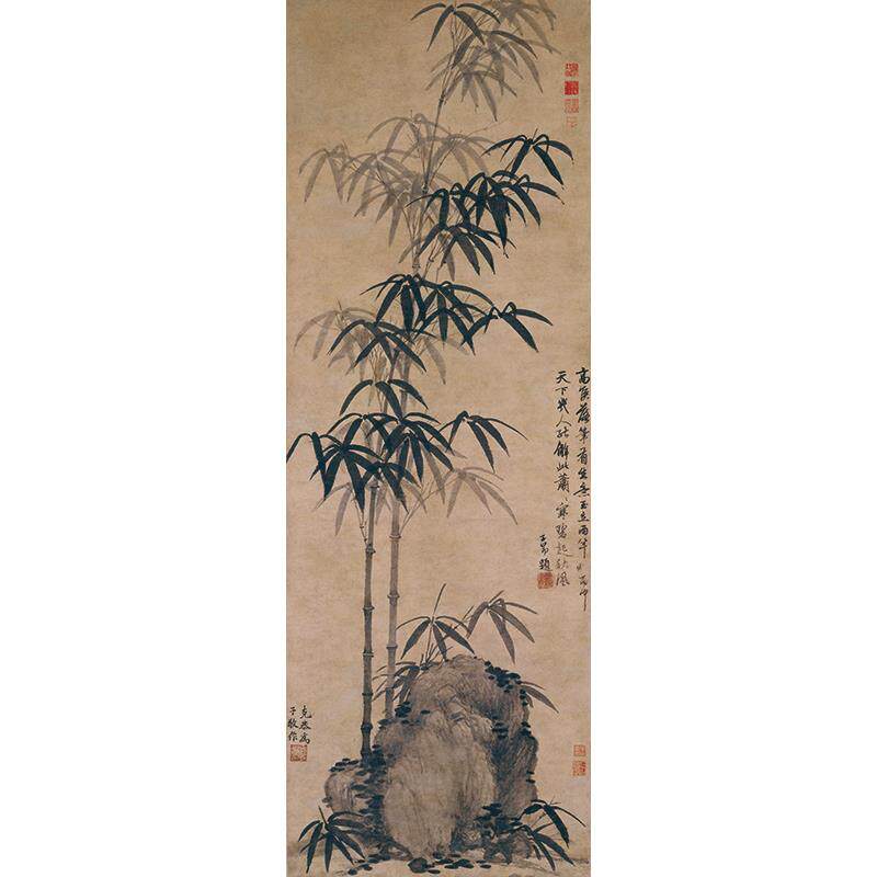 高清仿真元代高克恭墨竹坡石图国画水墨画竹子艺术微喷字画装饰画