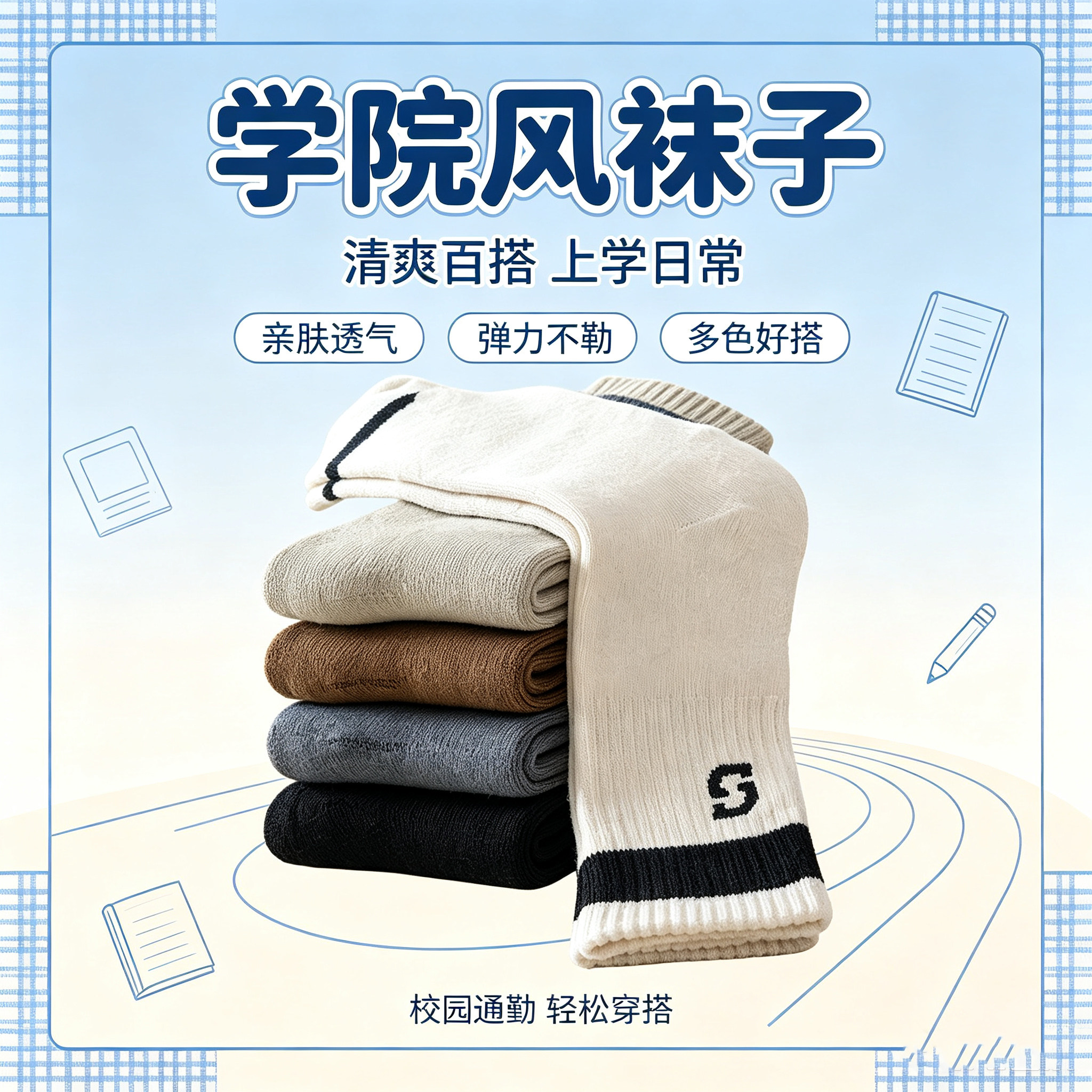 3双装青少年中筒袜加绒加厚保暖