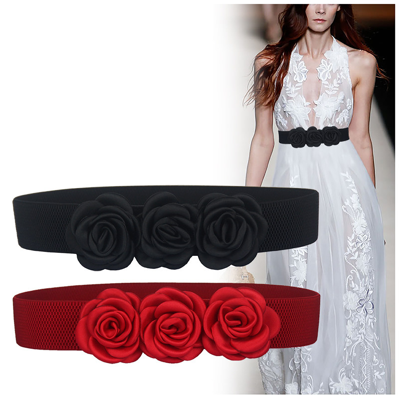 新款时尚百搭女款连衣裙手工花朵腰带装饰裙带衬衫松紧腰封黑色,服饰配件/皮带/帽子/围巾,腰带/皮带/腰链,淘宝优惠券,粉丝福利购,淘宝优惠卷