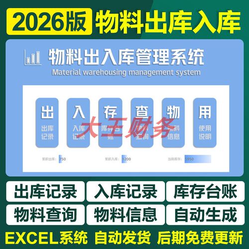 022物料出入库存数量管理系统登记自动汇总查询明细excel表格模板