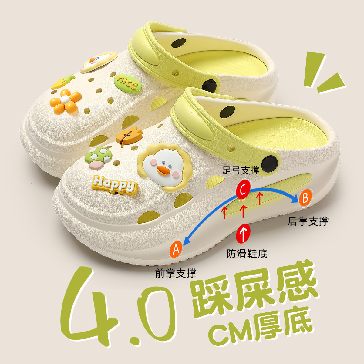 踩屎感洞洞鞋女款夏季外穿2026新款防滑厚底海边沙滩足弓支撑凉鞋