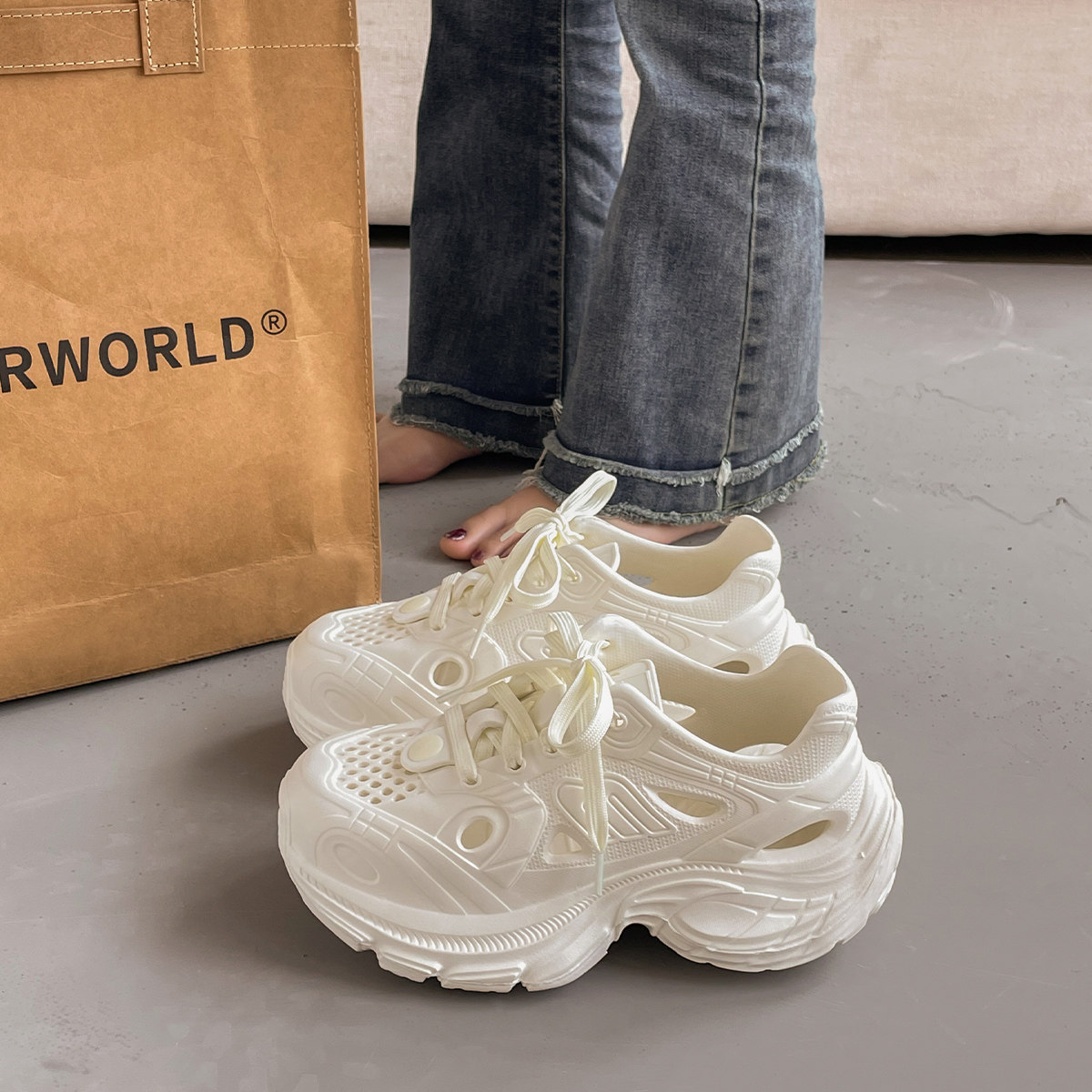 厚底洞洞鞋女款夏季2026新款足弓支撑不露脚防滑防臭增高凉鞋女款