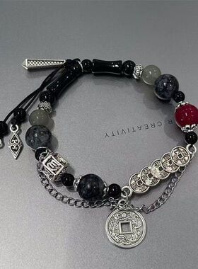 中式山鬼赤岸五路铜钱手串玻璃串珠国风设计古风闺蜜情侣手串礼物