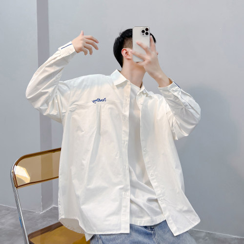 PGUP国潮高街撞色廓形长袖衬衫男