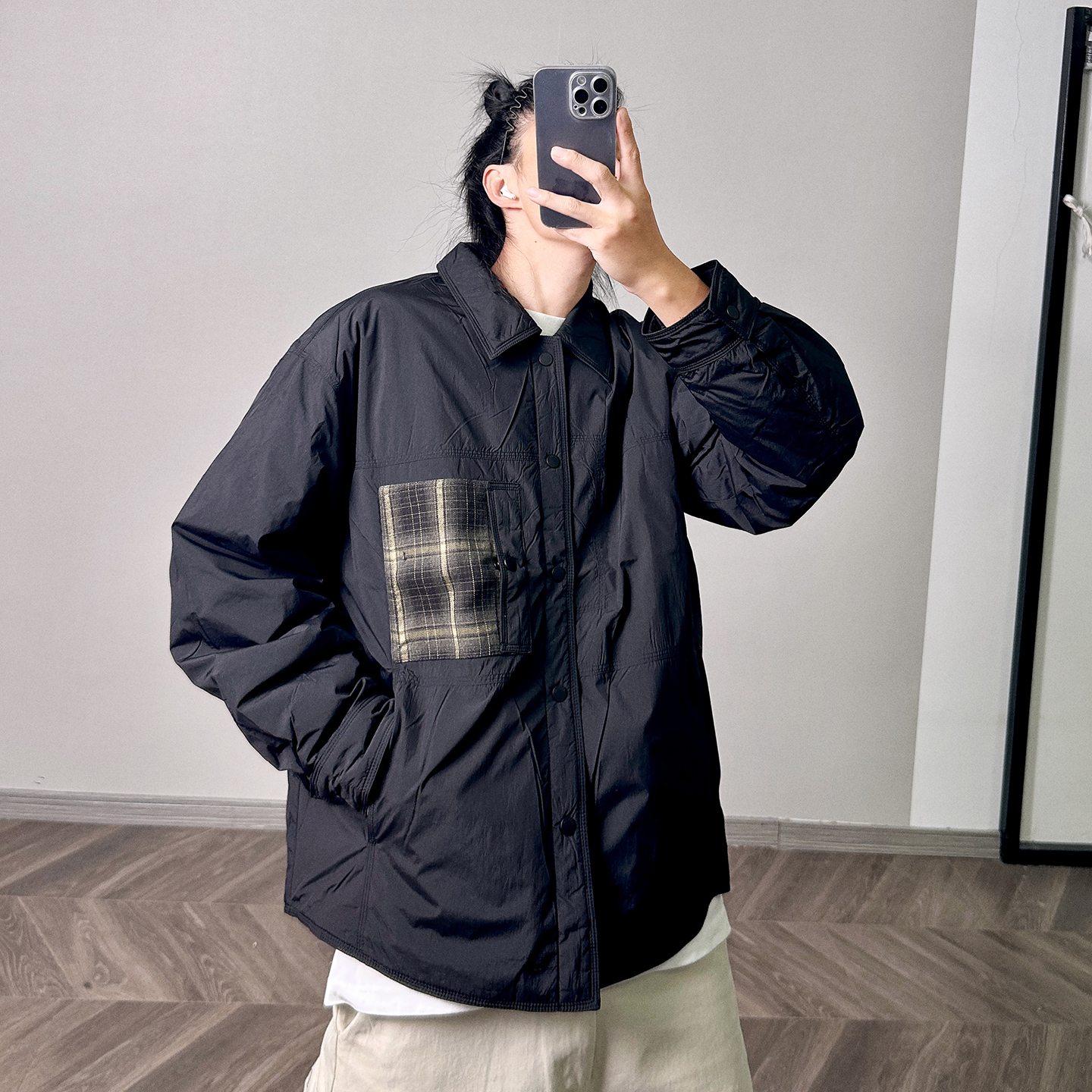 PGUP STUDIO 12月14日8:00上新 90白鸭绒格子口袋轻薄羽绒衬衫