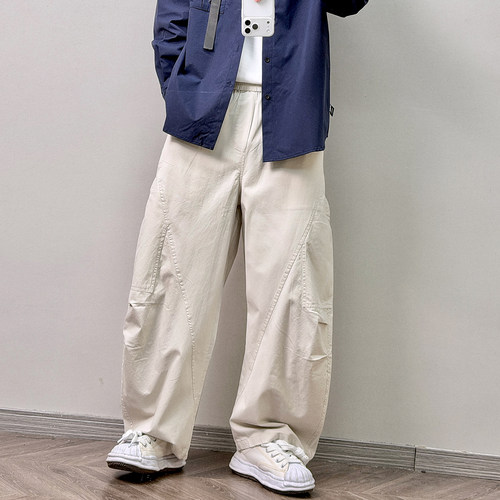 PGUP STUDIO复古宽松百搭松弛休闲裤男弧形阔腿直筒大口袋长裤潮