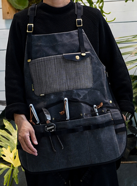 Urban Farm胡椒盐拼配油蜡布 多口袋半身围裙 Apron（L）露营咖啡