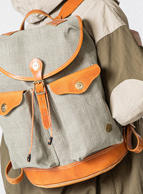 HKWORKSHOP胡椒盐绿幽灵牛皮P40复古潮流大容量双肩骑行电脑包