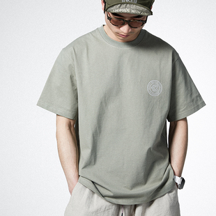 HKWORKSHOP半袖骑行T恤纯棉重磅夏季宽松运动男女款百搭圆领上衣