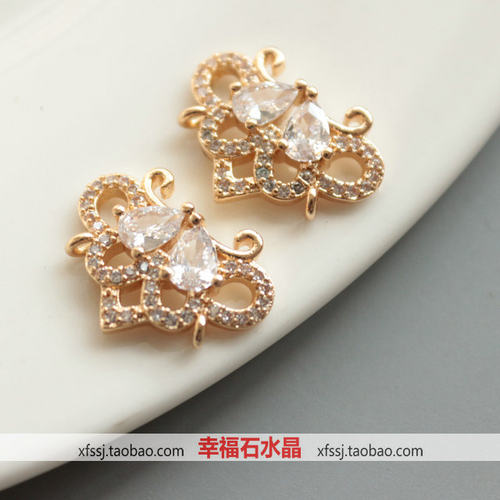 铜配 皇冠 微镶 锆石 镀金 保色金 diy饰品配件 手工发簪璎珞材料