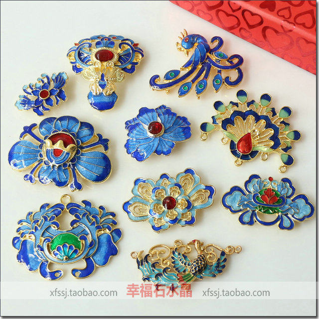 合金仿景泰蓝烧蓝滴油蝴蝶凤凰兰花diy饰品配件凤冠头饰发簪材料