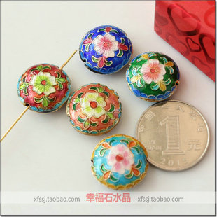 铜胎景泰蓝烧蓝迎春花圆形孔珠古风宫廷古装新娘凤冠头饰手工材料