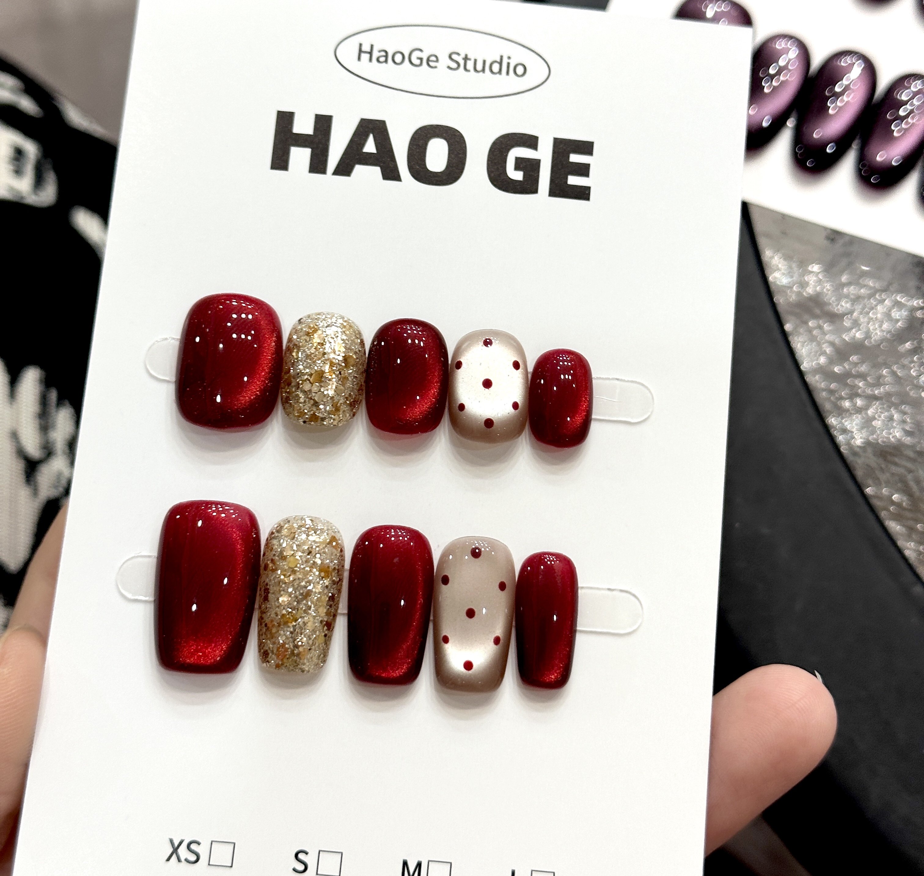 【落日玫瑰海】显白红色跳色波点猫眼短款纯手工穿戴甲日常百搭,彩妆/香水/美妆工具,穿戴甲/甲片,淘宝优惠券,粉丝福利购,淘宝优惠卷