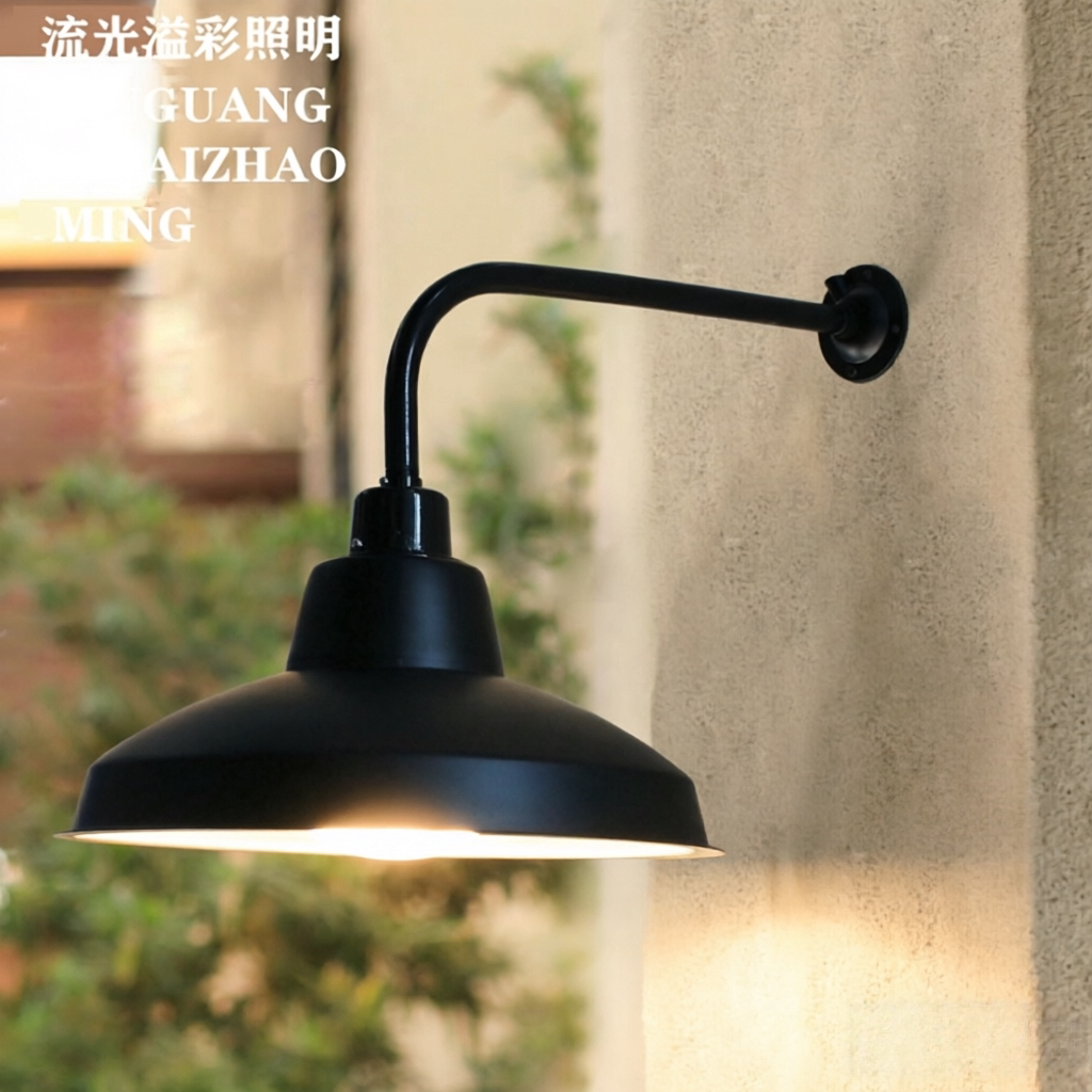 LED黑色不锈钢路灯美式简约工业风防水照明弯杆灯庭院门口壁灯