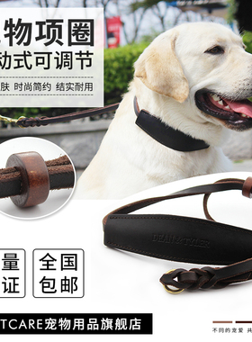 PETCARE被动式可调节浸脂牛皮防水项圈金毛德牧DT拉布拉多