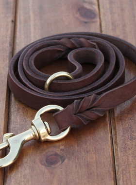 PETCARE进口头层牛皮宠物牵引绳狗牵引绳狗链狗绳德牧训练绳铜钩