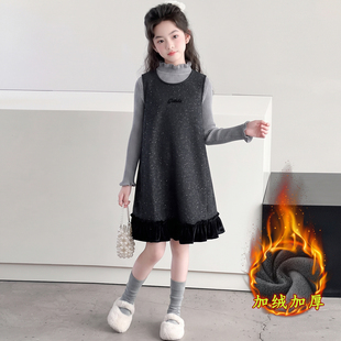 儿童衣服女童套装2026新款秋冬季加绒加厚毛衣背心裙子两件套女孩
