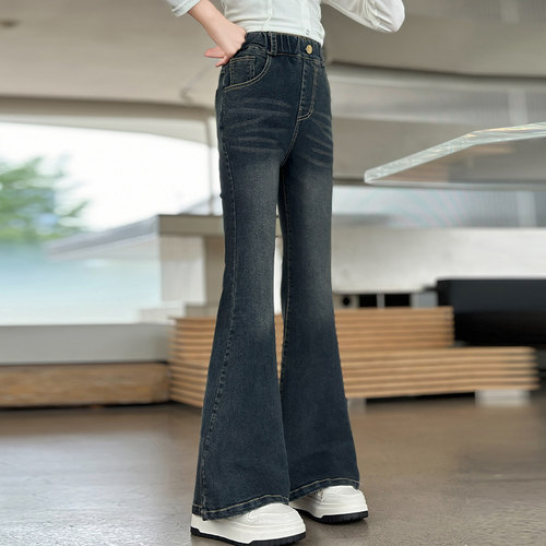 【TOP】女童牛仔喇叭裤弹力