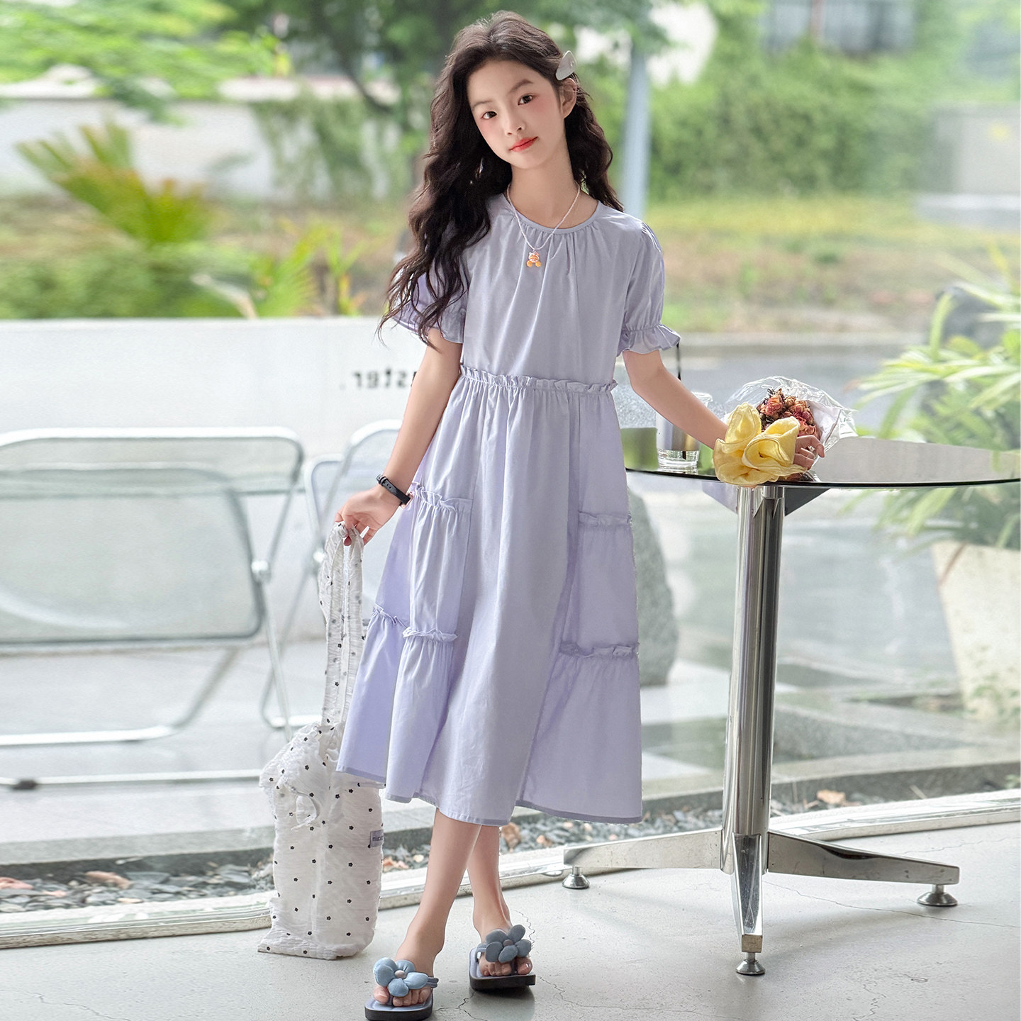 女童连衣裙夏季薄款儿童裙子女孩棉布裙2026新款喇叭袖长裙中大童
