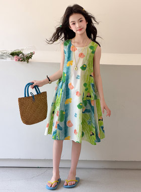 女童夏季连衣裙2026新款儿童裙子小女孩无袖背心裙碎花棉布连身裙