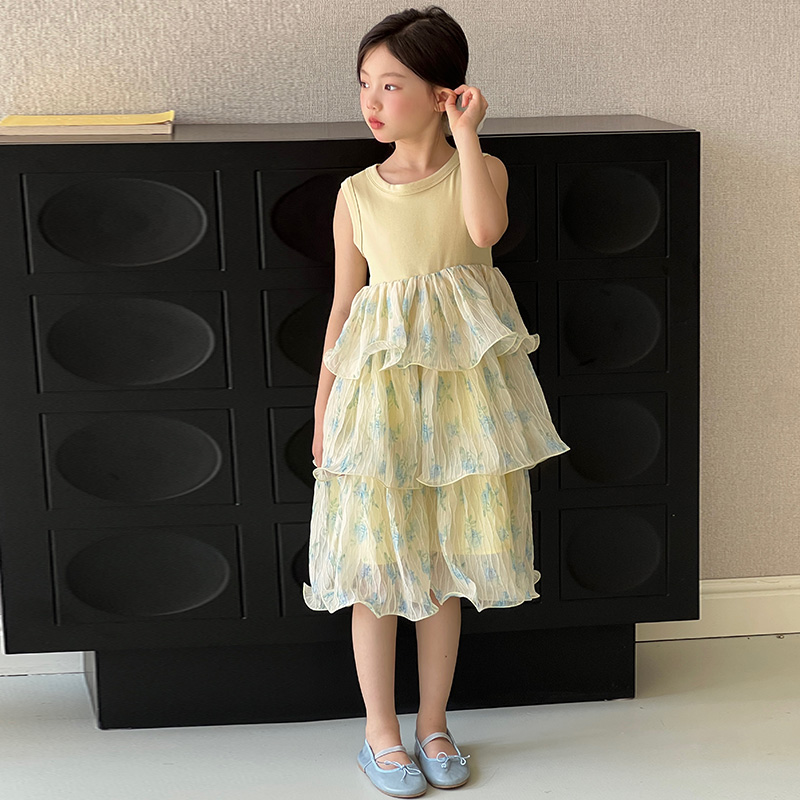 女童连衣裙2025新款夏季薄款儿童裙子女孩蛋糕裙小学生蓬蓬裙无袖