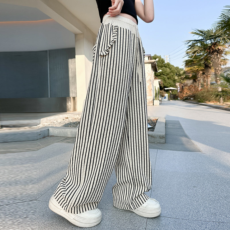女童裤子夏薄款长裤2026新款洋气儿童夏装女孩条纹直筒阔腿裤大童