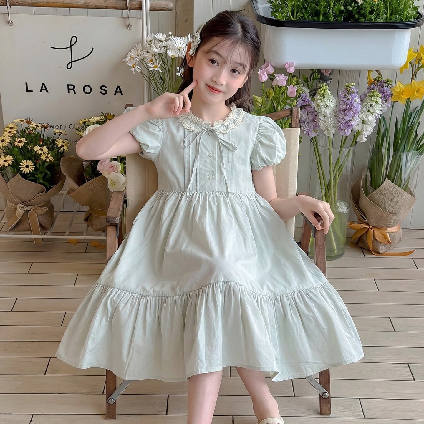 女童连衣裙夏季薄款2026新款洋气泡泡袖儿童裙子女孩短袖连身裙装