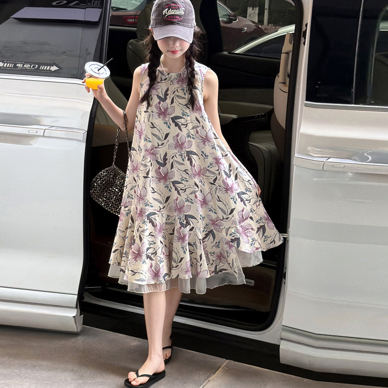 女童连衣裙夏季薄款洋气儿童裙子女孩无袖碎花连身裙2026新款夏装